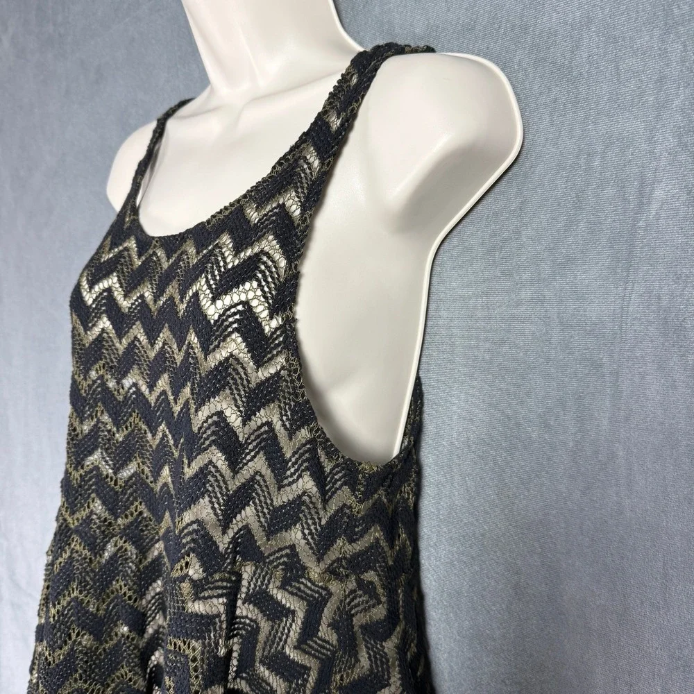 Free People Black Olive‎ Green Geo Crochet Knit Sheer Mini Tank Party Dress XS